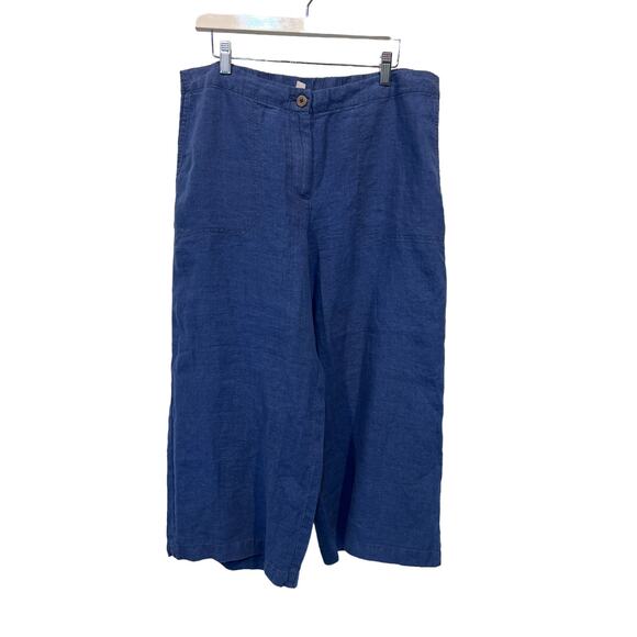 J. Jill Pants - J.Jill Love Linen Pants Womens Size Large Blue Wide Leg Crop Button Zip Pockets